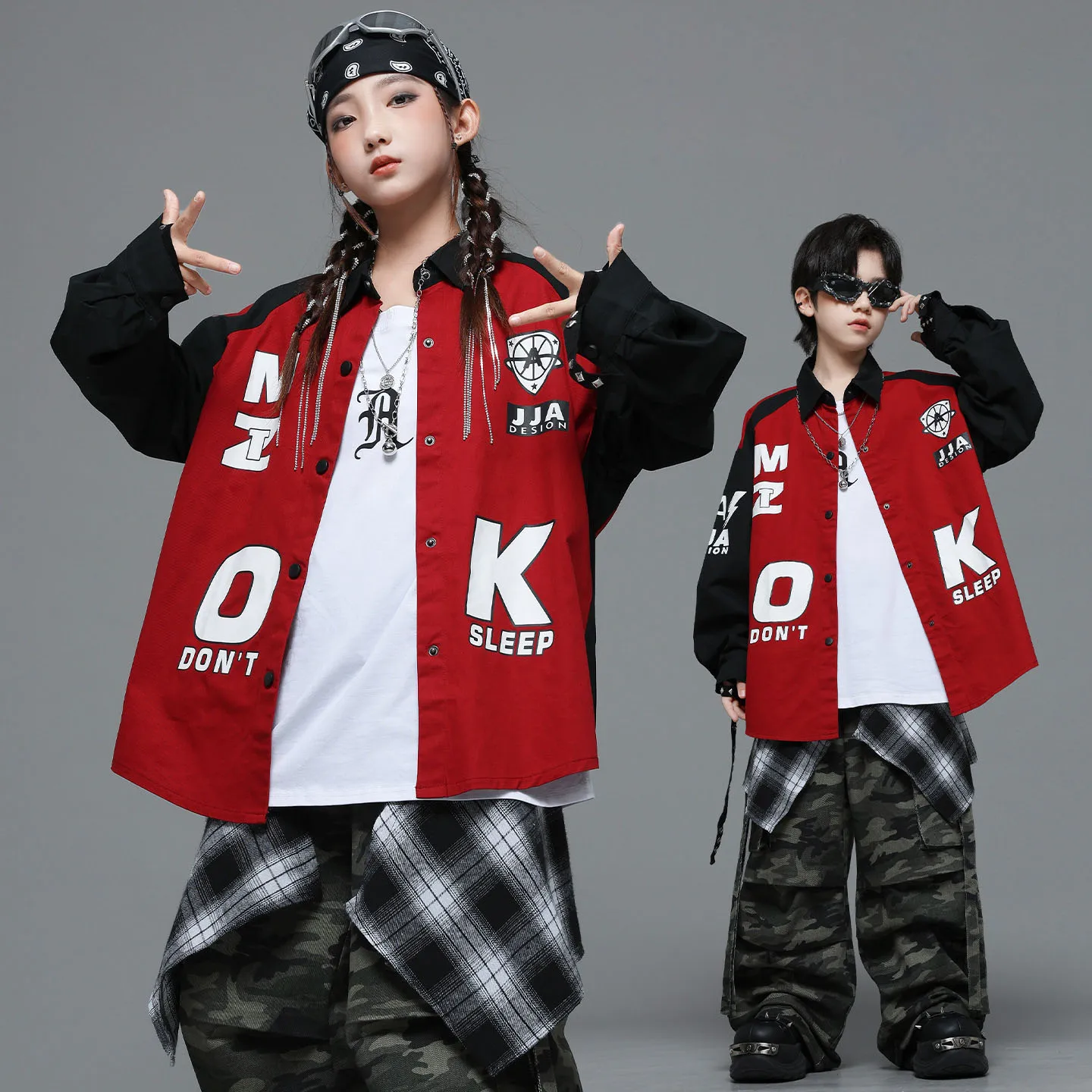 

Kid Kpop Hip Hop Clothing Red Letters Print Shirt Top Camo Street Parachute Cargo Pants for Girl Boy Dance Wear Costume Clothes