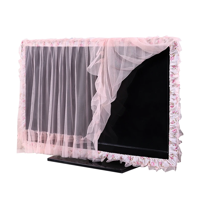 Lace Fabric Door Curtain TV Circle Can Be Flipped Dust Cover Monitor Screen Home Decorations Dust Cover With Elastic