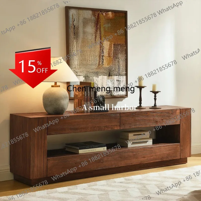 

M85 Wabi-sabi wind porch cabinet log retro homestay decorative cabinet chest cabinet Nordic wall rack