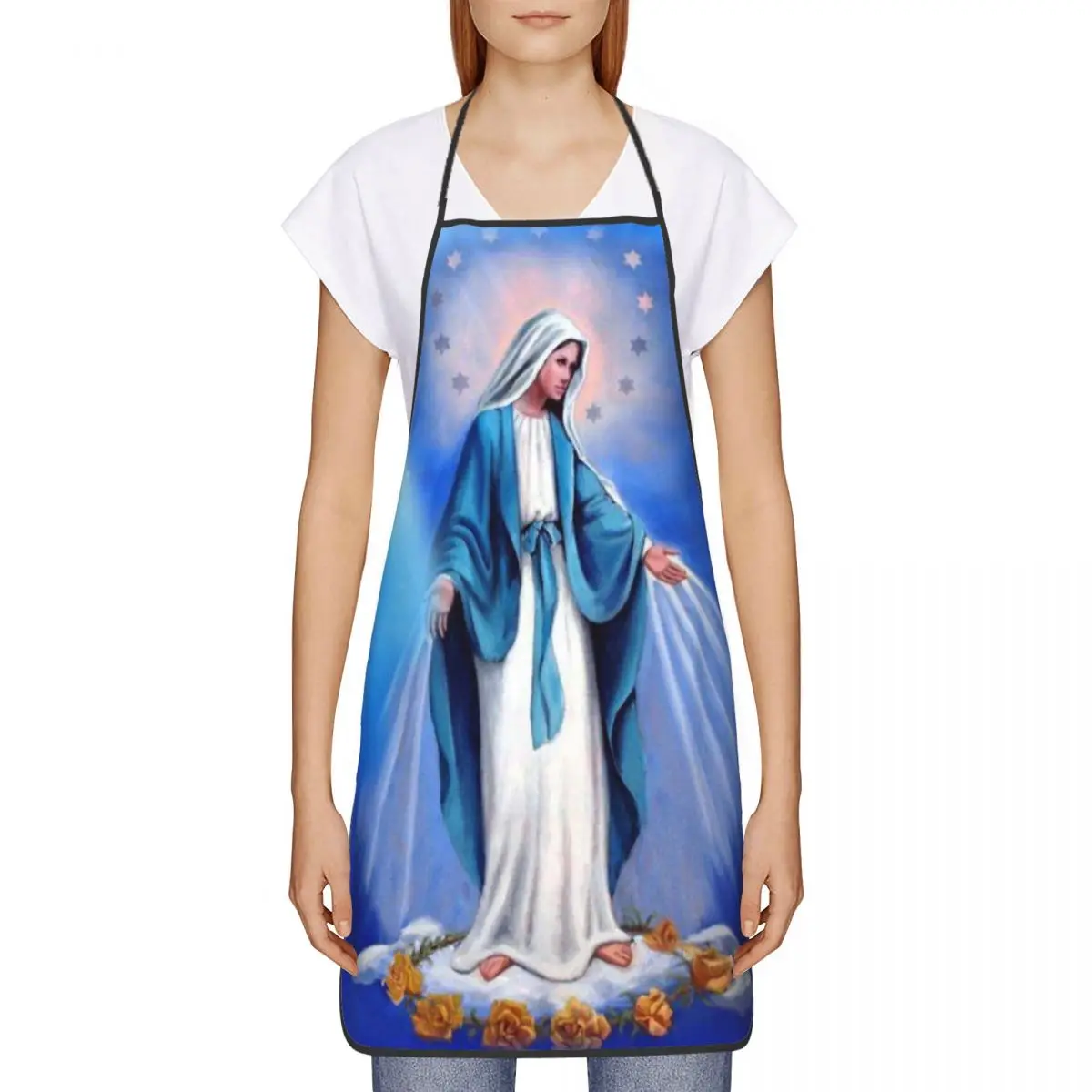 Custom Catholic Virgin Mary Aprons Men Women Our Lady of Fatima Adult Unisex Chef Bib Tablier Cuisine Cooking Baking Painting