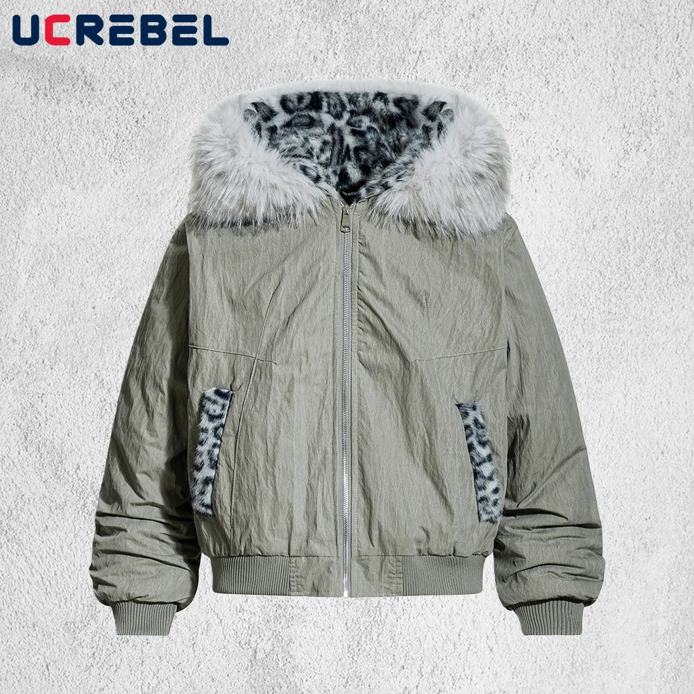 

Леопардовая стеганая куртка-бомбер Ma-1, мужская ретро уличная зимняя толстая стеганая куртка с капюшоном и длинными рукавами, мужская