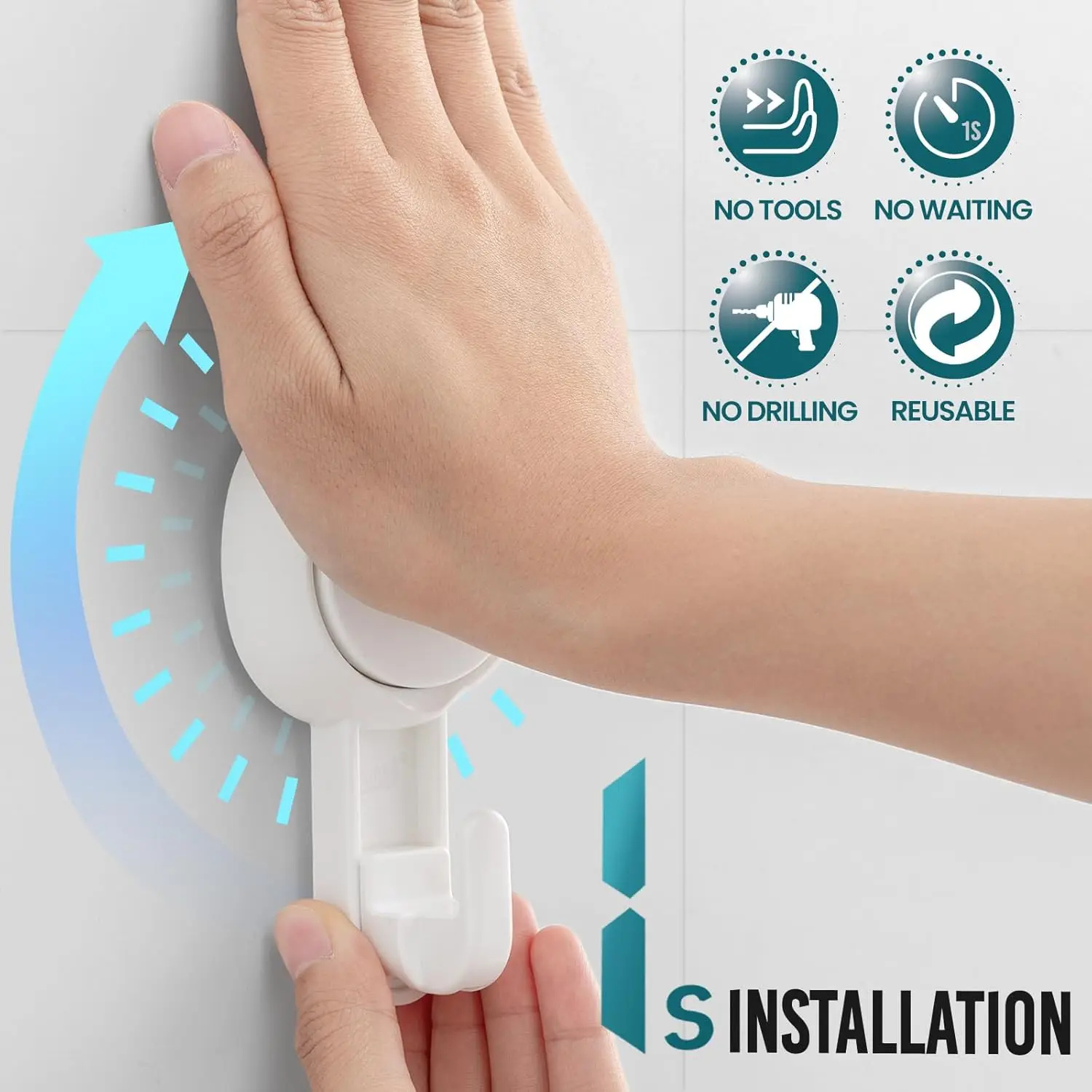 TAILI Suction Cup Hooks 4pcs Heavy Duty Towel Hanger Easy to Install Shower Hanger for Bathroom Kitchen Hotel No Drilling Hooks