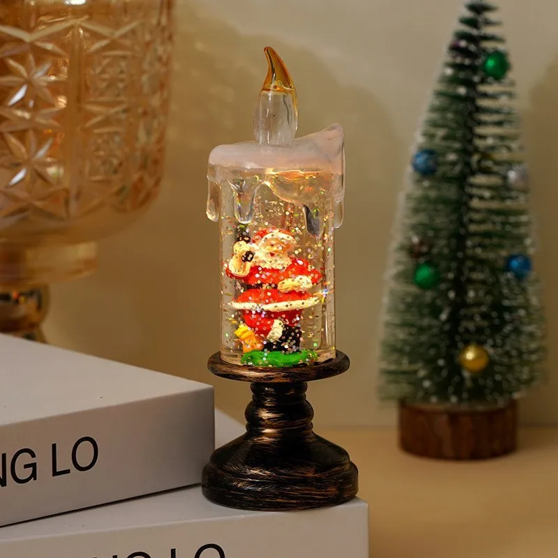 Flammenlose Weihnachtsdekorationen Kerzenlicht, Schnee treibende Cartoon Weihnachten Kristallkugel Lichter, Urlaub Kinder Geschenke Dekor Lampe