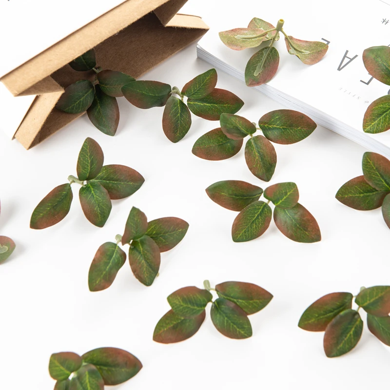 50PC Artificial Flowers Silk Tea Leaf Fake Plants DIY Scrapbook Candy Box Wedding Bridal Bouquet Christmas Home Party Decoration