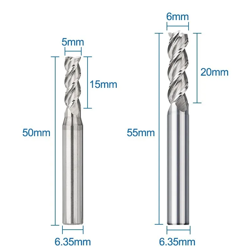 XCAN Milling Cutter 3 Flute Carbide End Mill for Aluminum Cutting 1/4 Inch Shank Spiral Router Bit for Metal CNC Milling Tools