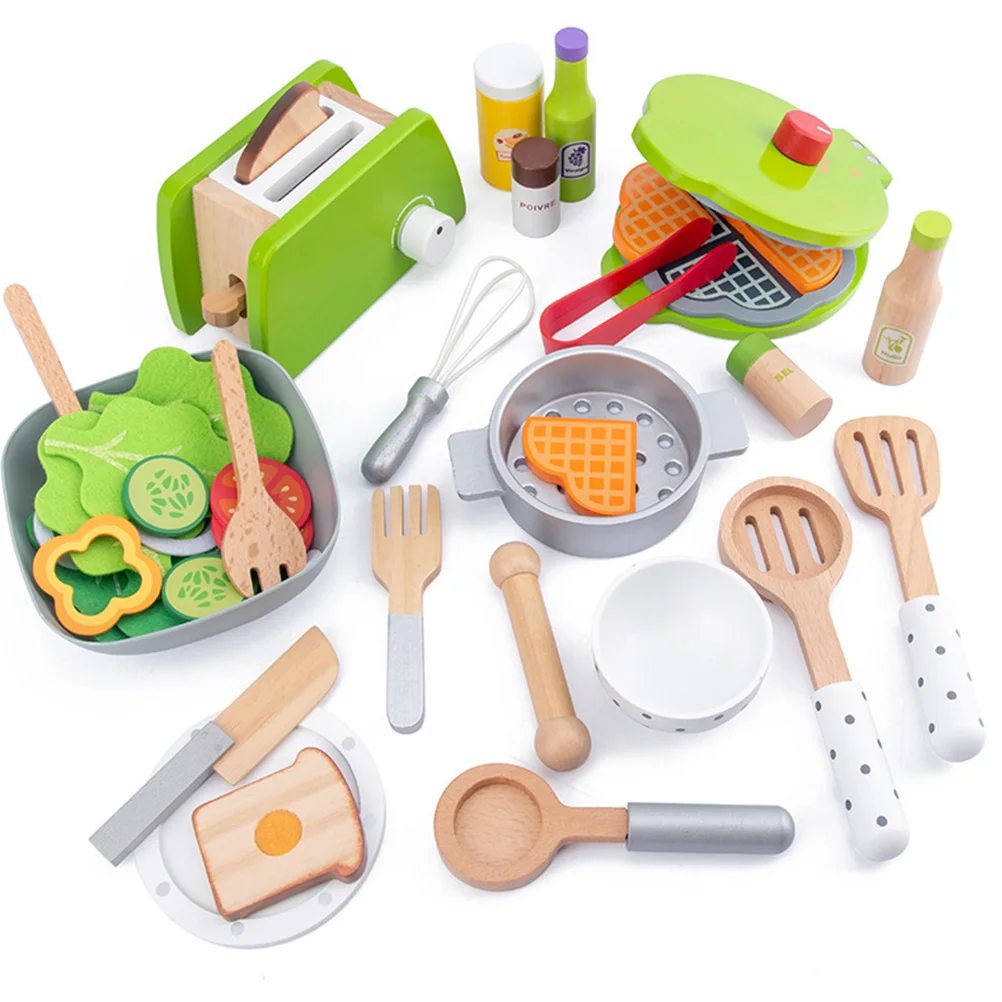 

Kitchen Set Kids Plaything Tableware Educational Kitchenware Food Toys Suit Wooden Cooking Parent-child Interactive