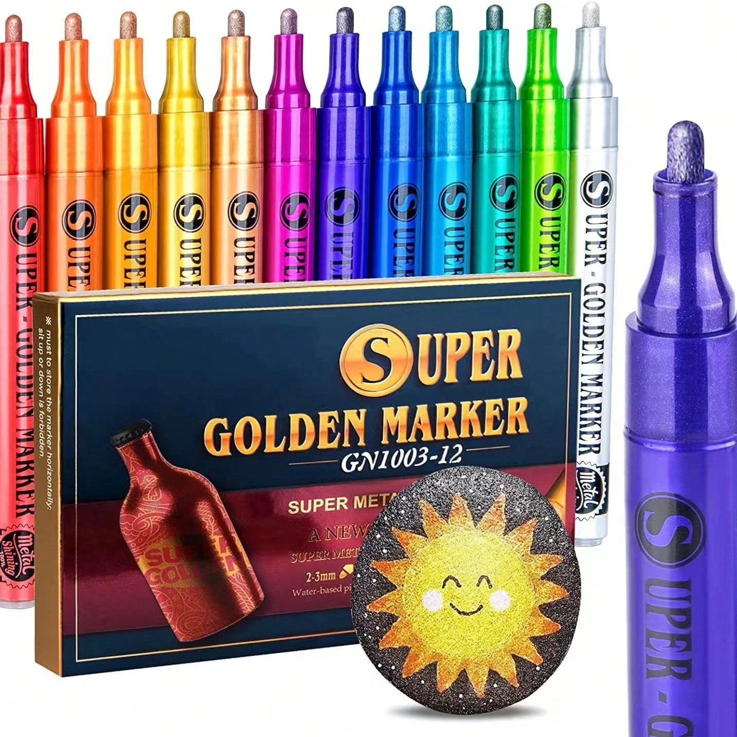 12/18Colors Vibrant Color Acrylic Paint Markers - Metallic Sparkle Art Glitter Pens for Versatile Crafting on Scrapbook, Rock