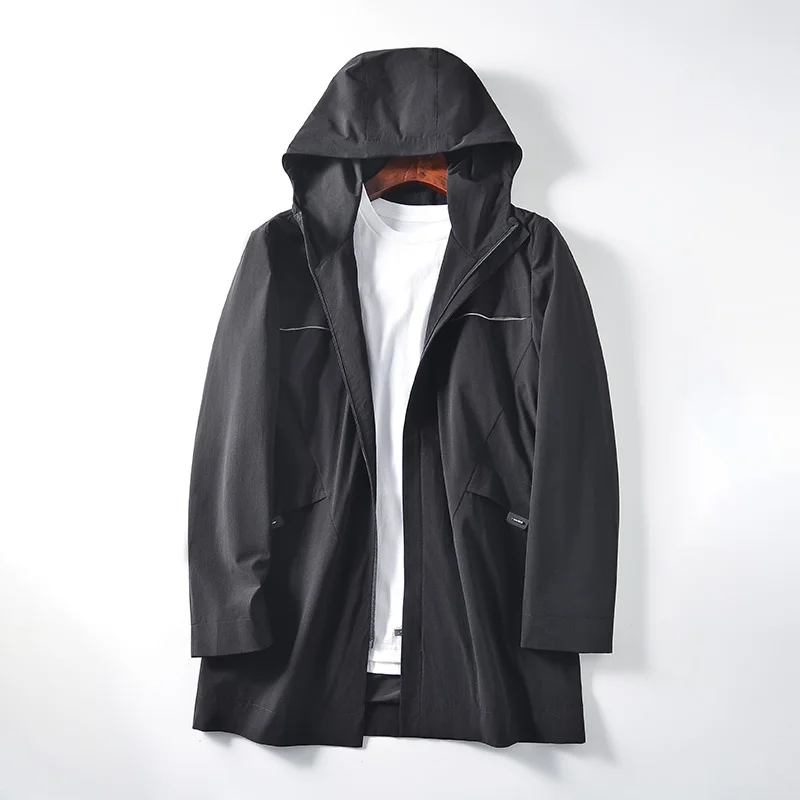 

Мужская ветровка-куртка из нейлона средней длины, эластичная, водонепроницаемая, модная, стандартного кроя, на молнии, из плотной ткани