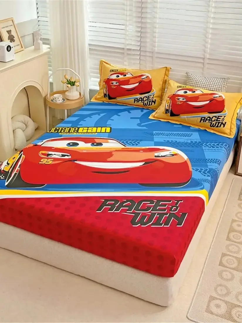 Lightning McQueen car Bedding Fitted Sheet 3pcs Printed With Pillowcase Suitable For Children And Adults 3D Boy\'s Bedding