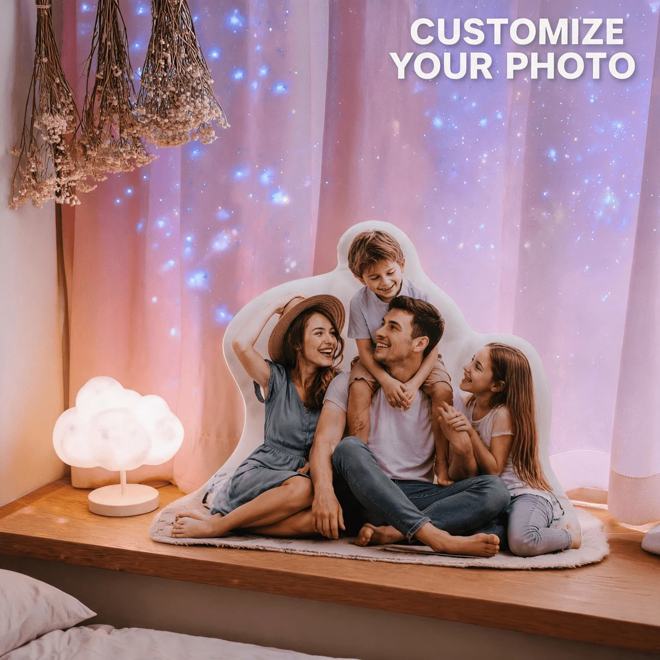 Custom Family Photo Shaped Pillow, Personalized Picture Decorative Cushion with Happy Group Portrait, Unique Home Decor Accent f