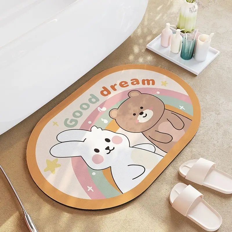 만화 규조토 진흙 변기 흡수성 바닥 매트, 변기 문짝 발 패드, 빠른 건조, 욕실 문짝, 미끄럼 방지, 부드러운 매트