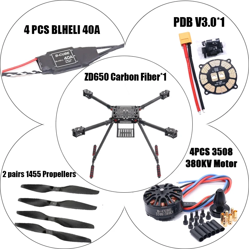RCtoSky ZD650 650mm Quadricóptero de fibra de carbono FPV Quad com motor skid de pouso de fibra de carbono ESC 40A