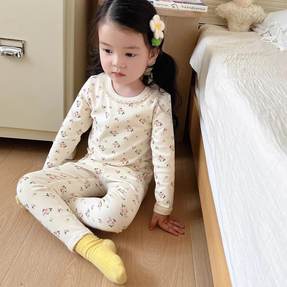 Baby Girls Casual Home Wear Set Autumn Long Sleeve Floral Print Tops Pants 2Pcs Suit Pajamas Girls Underwear Clothes Set