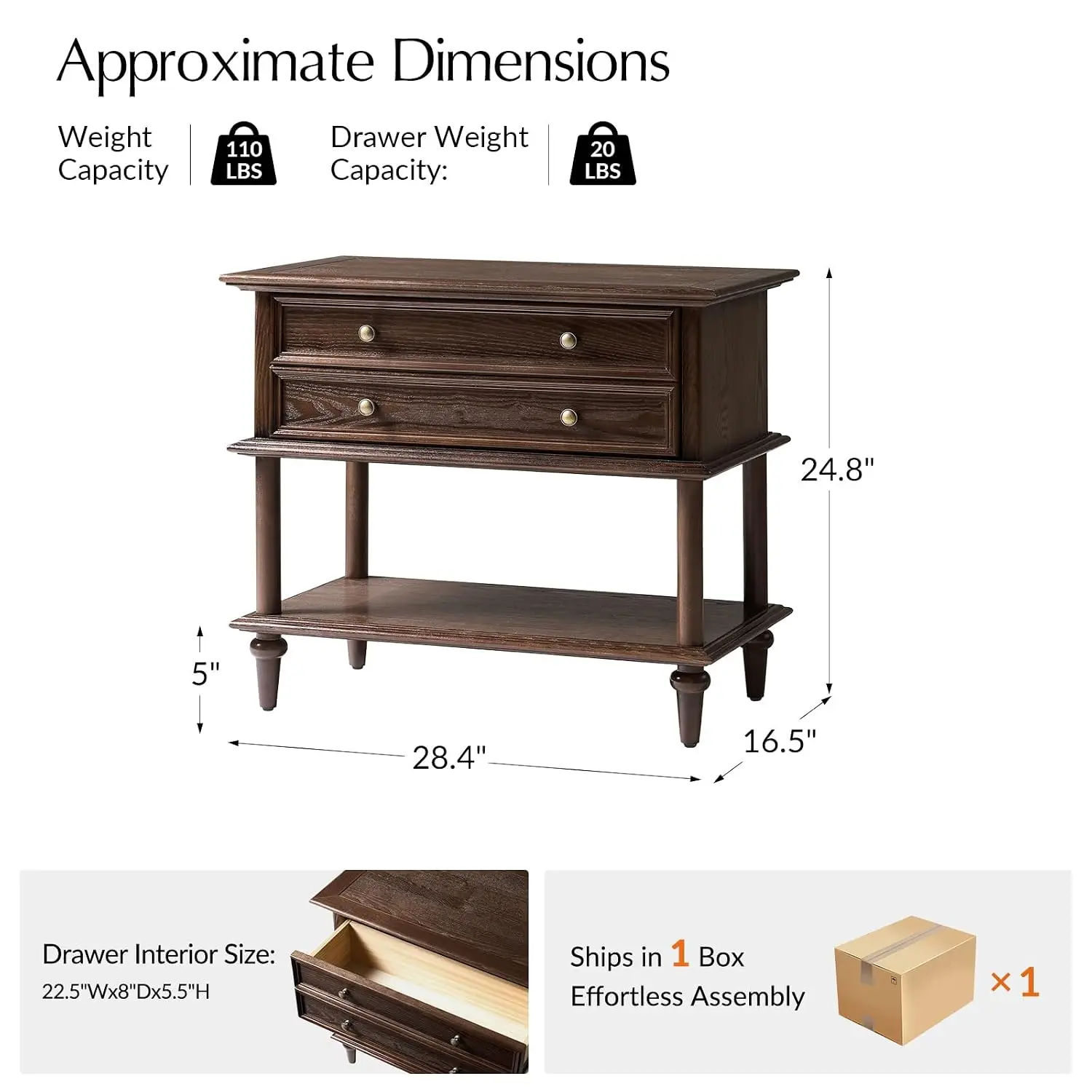 Farmhouse Nightstand with Drawer & Open Shelf, Natural Wood End Table with Solid Wood Legs, 28.4'' Wide Sofa Side, Customized