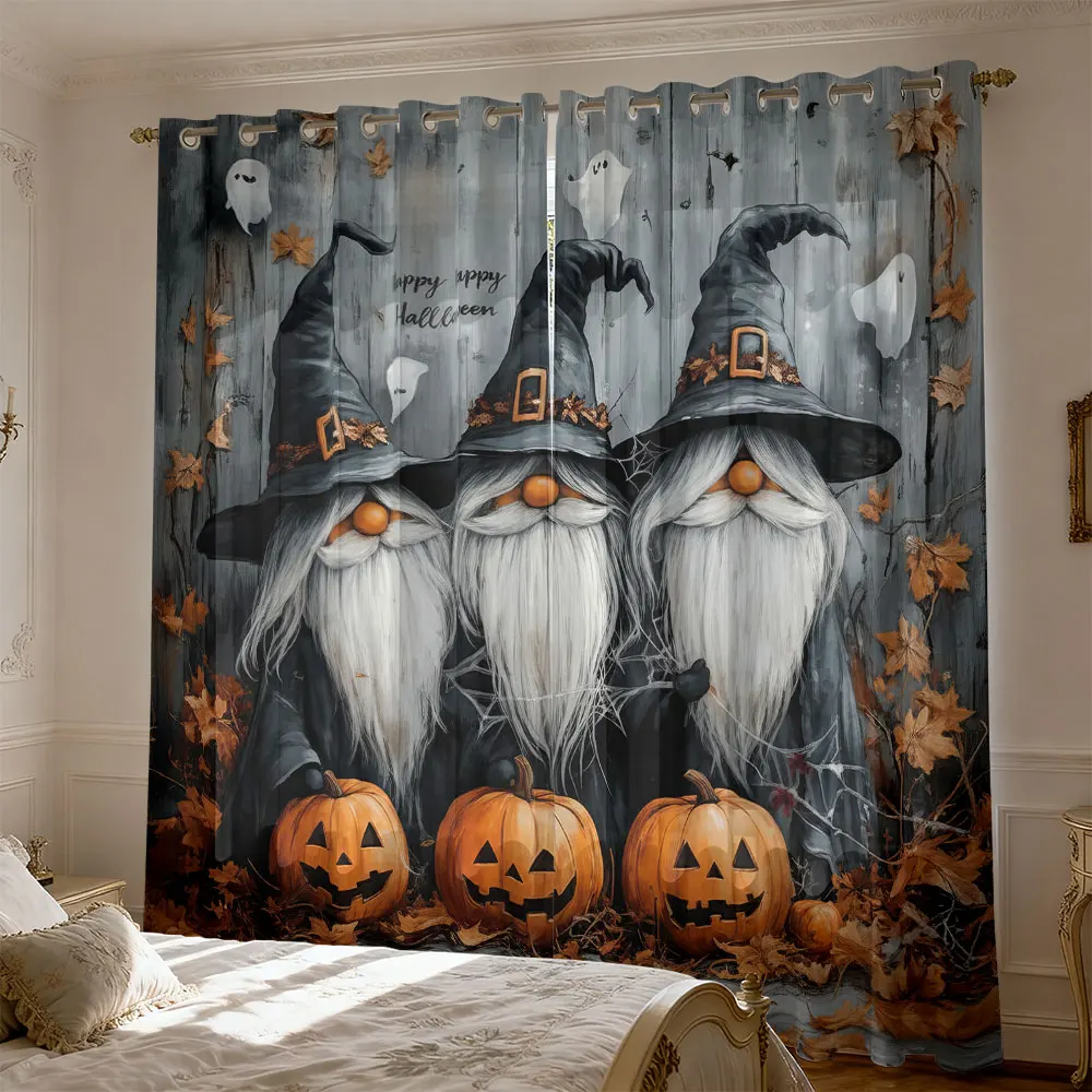 2pc Halloween gnome ghost pumpkin print curtains living room and bedroom providing shading fashionable home decoration