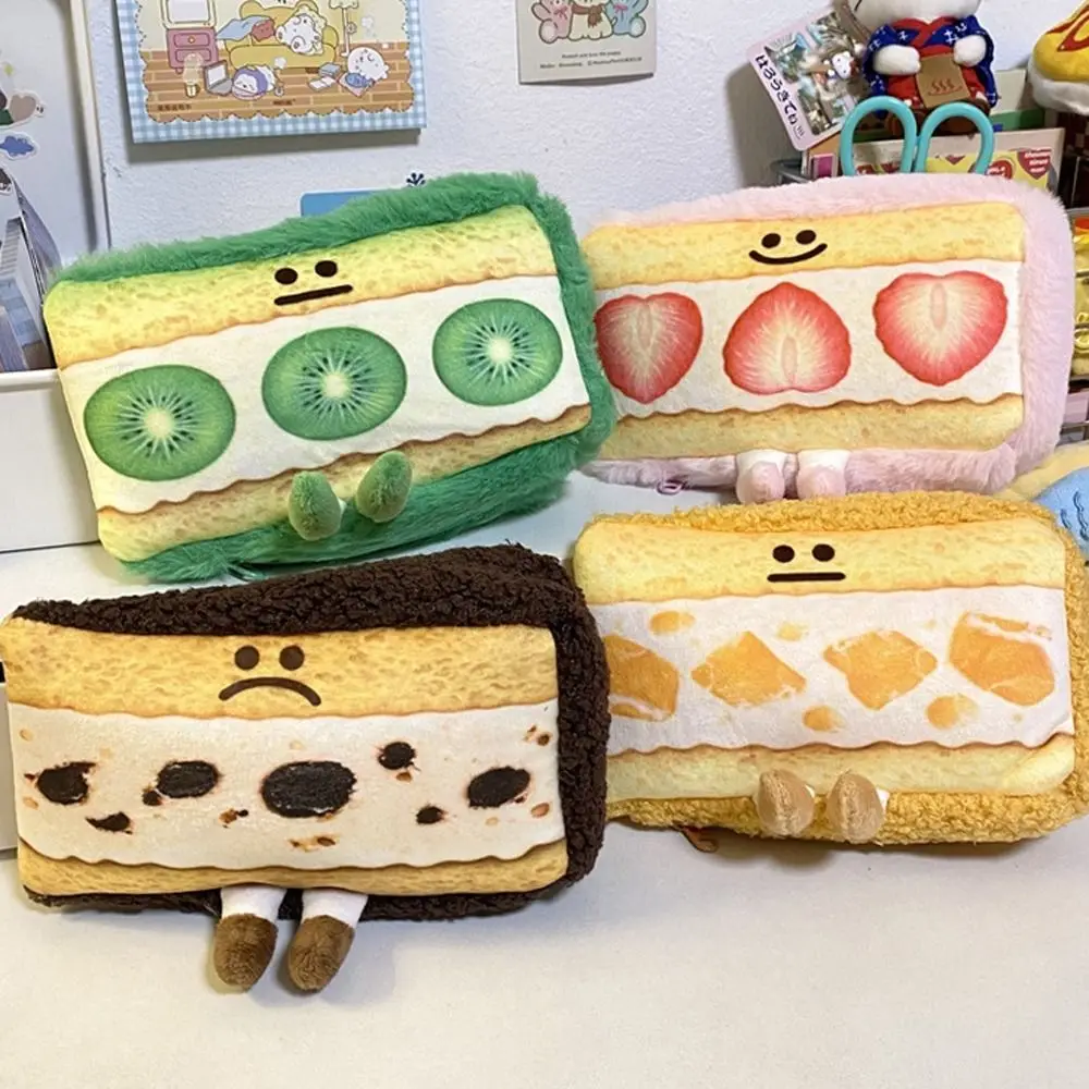 Bread Sandwich Pencil Case Large Capacity Strawberry Plush Pencil Cases Plush Creative Plush Pencil Bag Stationery