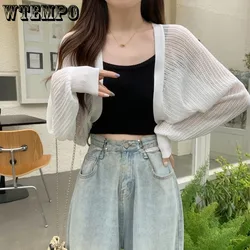 Hollow Knit Cardigan White Sweet Loose Women Short Top Thin Coat Sunscreen Clothing Korean Fashion Spring Autumn Wholesale