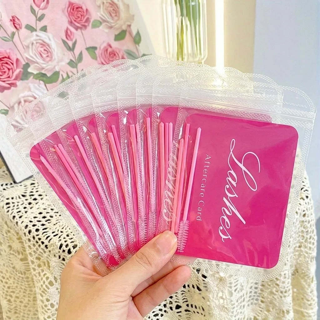 8pcs Eyelash Aftercare Kits for Customers, Including Lash Aftercare Card, Eyelash Mascara Brush, Cleaning Brush, and Lip Brush