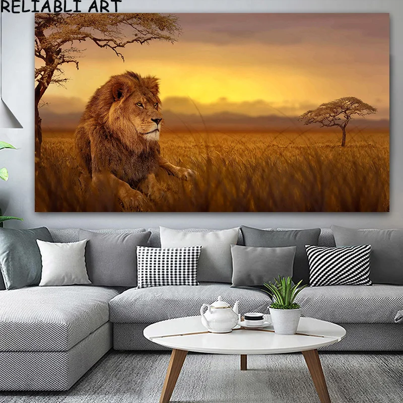 Modern Sunset Wild Lion Animal Canvas Painting Posters and Prints Picture Wall Art Pictures For Living Room Cuadros Home Decor