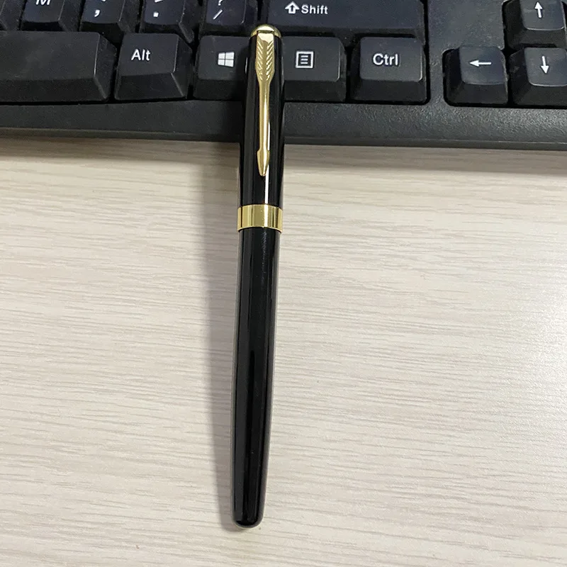 Stylo plume noir avec logo personnalisé, plume d'entreprise, RapMetal, 0.5mm, accepté, vente en gros