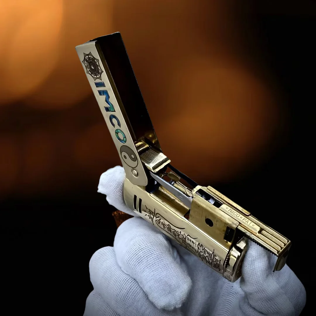 Imco 6800 Classic Brass Kerosine Lighter Genuine Color Shell Inlaid Carved Retro Lighter Gift Men Collection Gift - Image 5
