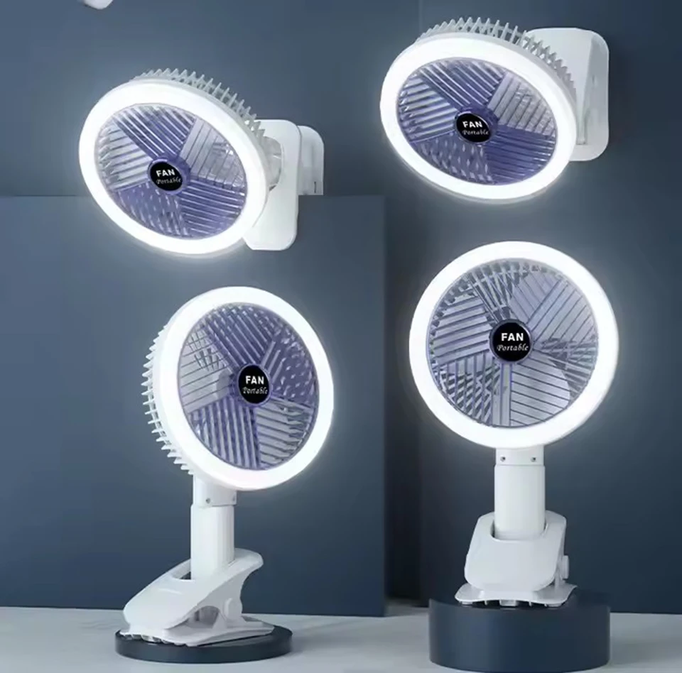 

Ручной вентилятор 3-в-1 с зажимом и подсветкой, перезаряжаемый через USB портативный мини-вентилятор для настенного крепления/стола/тележки, свободные руки для дома JMF-11