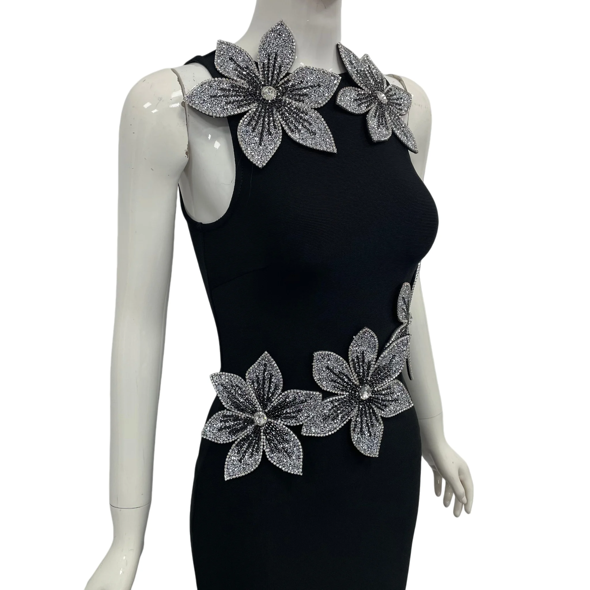 Modna, dopasowana suknia wieczorowa damska z diamentami w kształcie kwiatów, idealna na przyjęcie urodzinowe, w stylu gwiazd, elegancka sukienka wieczorowa dla kobiet.