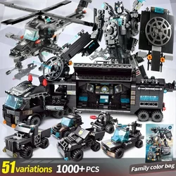 New 1000+PCS City Police Station Car Headquarters Building Blocks Truck SWAT Figure WW2 Military Bricks Toys for Children Kids