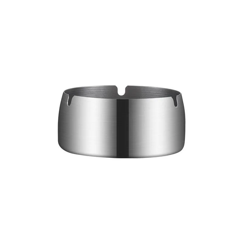 Round Stainless Steel Ashtray, Wind Resistant Heavy Duty Ash Holder for Smokers, Non-Slip Base, Suitable for Home, Bar
