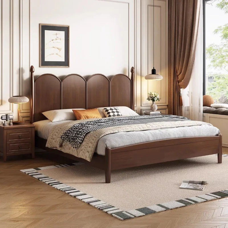 Medieval solid wood bed 1.8 meters double bed master bedroom large bed simple American 1.5 meters small apartment bed