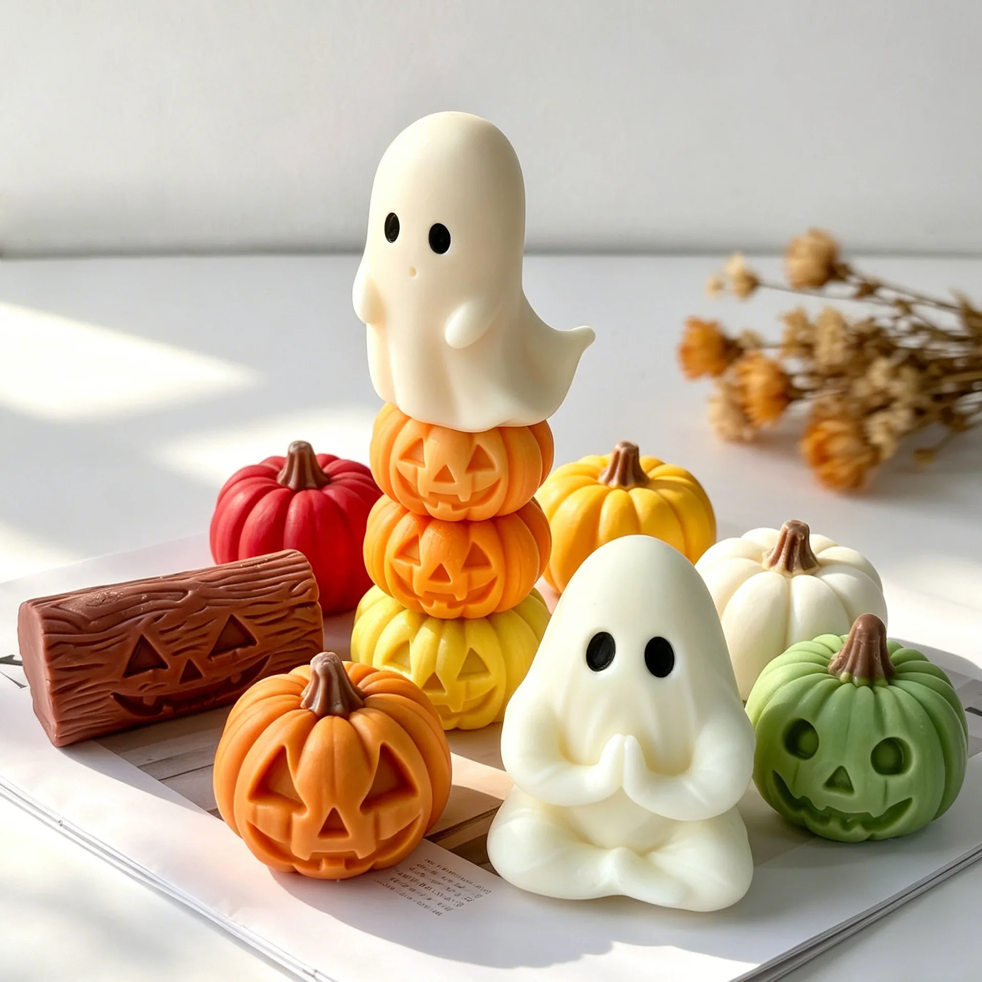 Halloween-Kürbis-Duftkerzen-Silikonform, Simulierte Teufel-Kürbis-Geister-Gipsformen, Süßigkeiten-Schokoladen-Backform – Detail 4