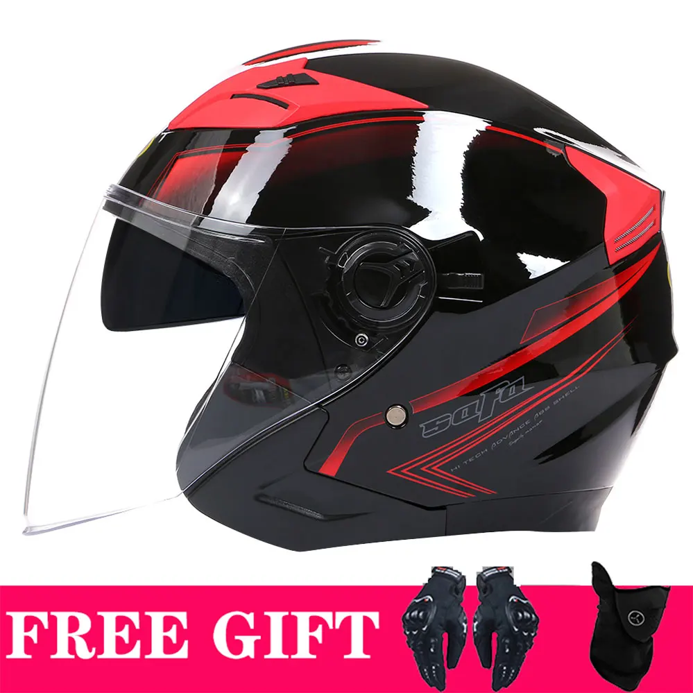 Safety Motorcycle Helmet Half Face Double Lens Cool Casco Moto Four Seasons Street Fashion Helmet Capacete De Moto DOT Men Women