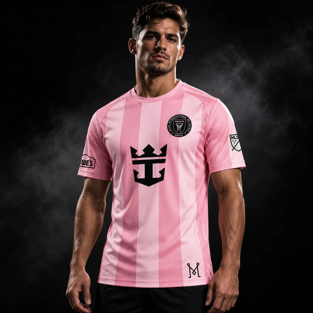 Inter Miami 26 27 Soccer Jersey for Men Pink Striped Short Sleeve Crew Neck Comfortable Breathable Football Shirt