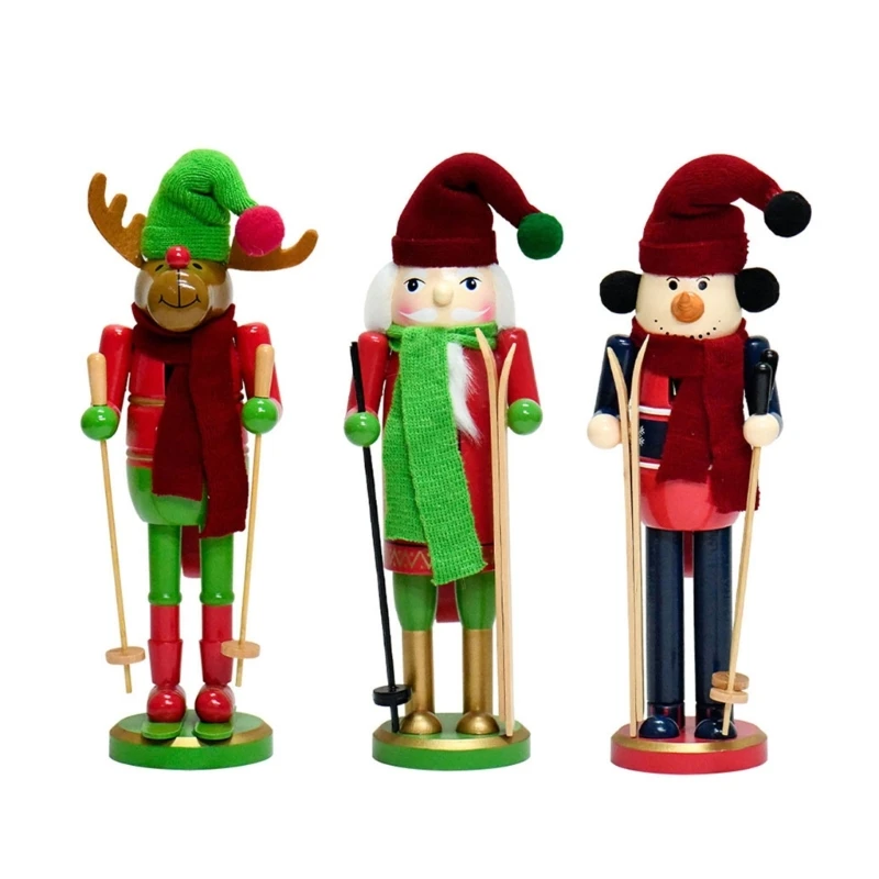 4X7B Festival 30CM Wooden Nut Cracker Combining Snowman and Sleigh Motifs for Holiday