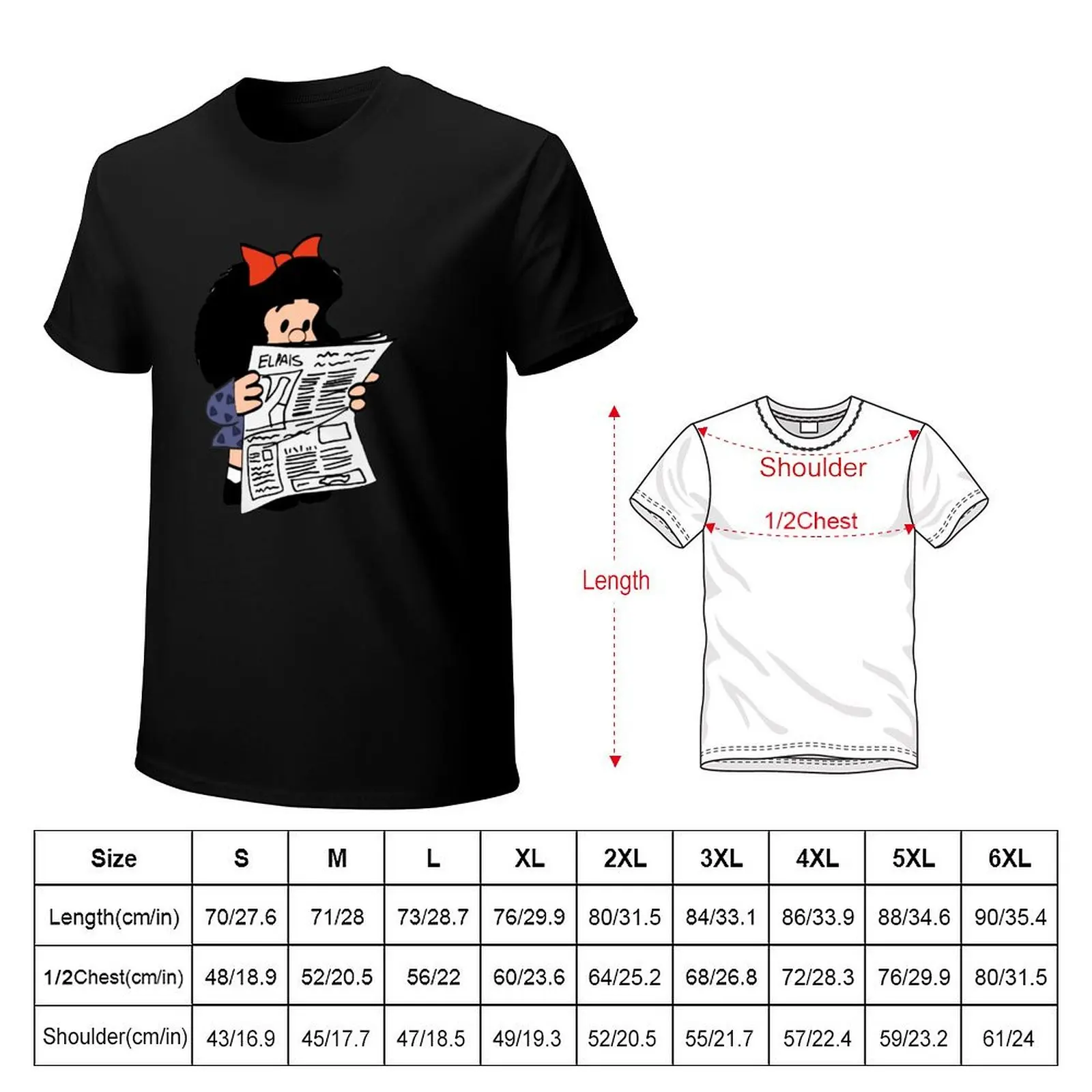 MAFALDA WITH NEWSPAPER T-Shirt anime oversized t shirt men t shirts