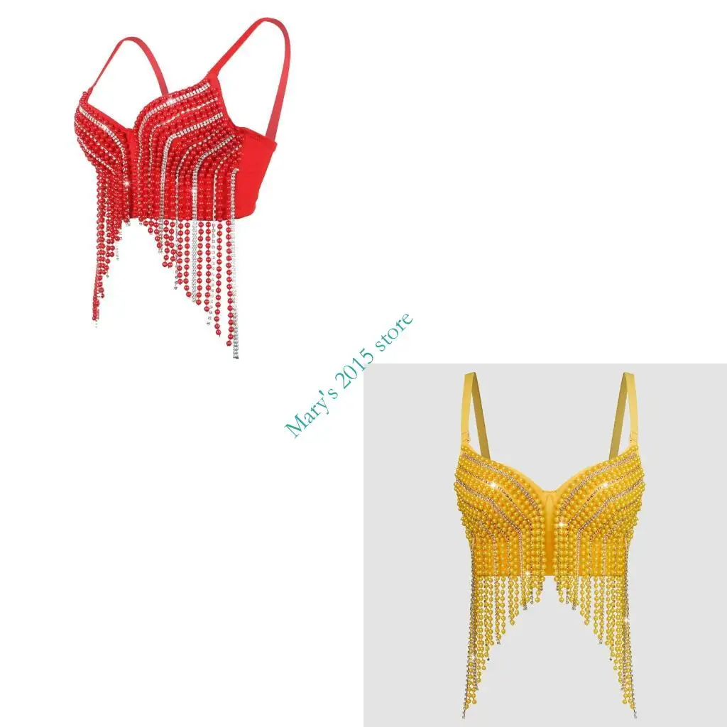 

E15F Elegant Sequins Tassels Camisole Top Breathable Polyester Beaded Summer Evening Wear Prom Strappy Blouse Tanks Tops