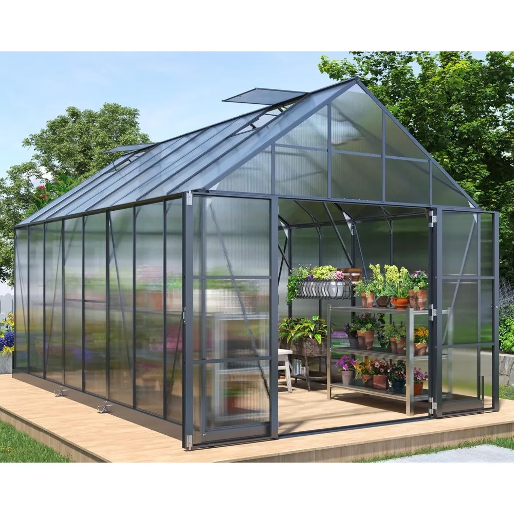 

10x16x10 FT Polycarbonate Greenhouse with 4 Vents,Walk-in Large Aluminum Greenhouse Sunroom Winter Greenhouse for Outdoors