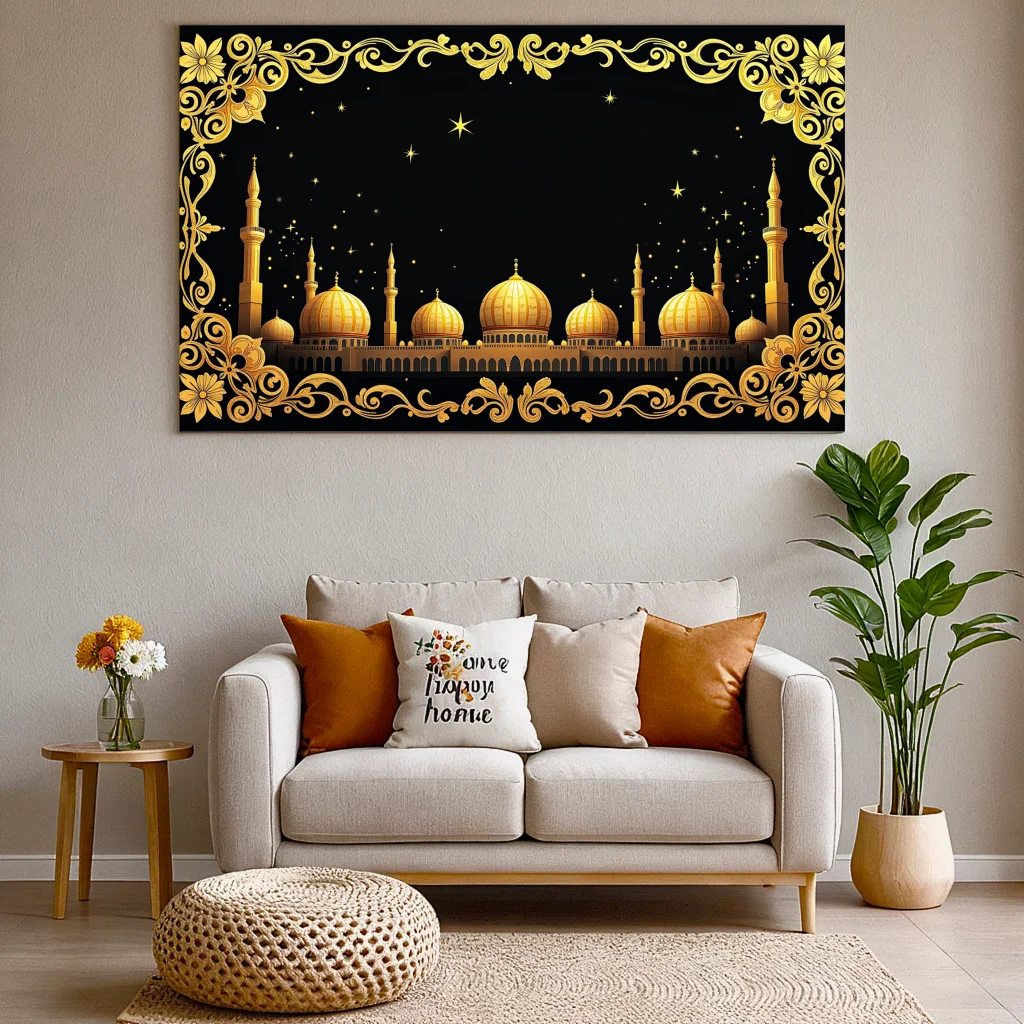 Ramadan Eid Mubarak Decoration Prayer Backdrop Curtains Wall Hanging Decor Indoor Outdoor Banner Ramadan Room Background