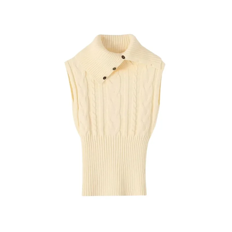 

Woemn Turtleneck Ribbed Axel Cable Cloud Knit Sleeveless Sweater