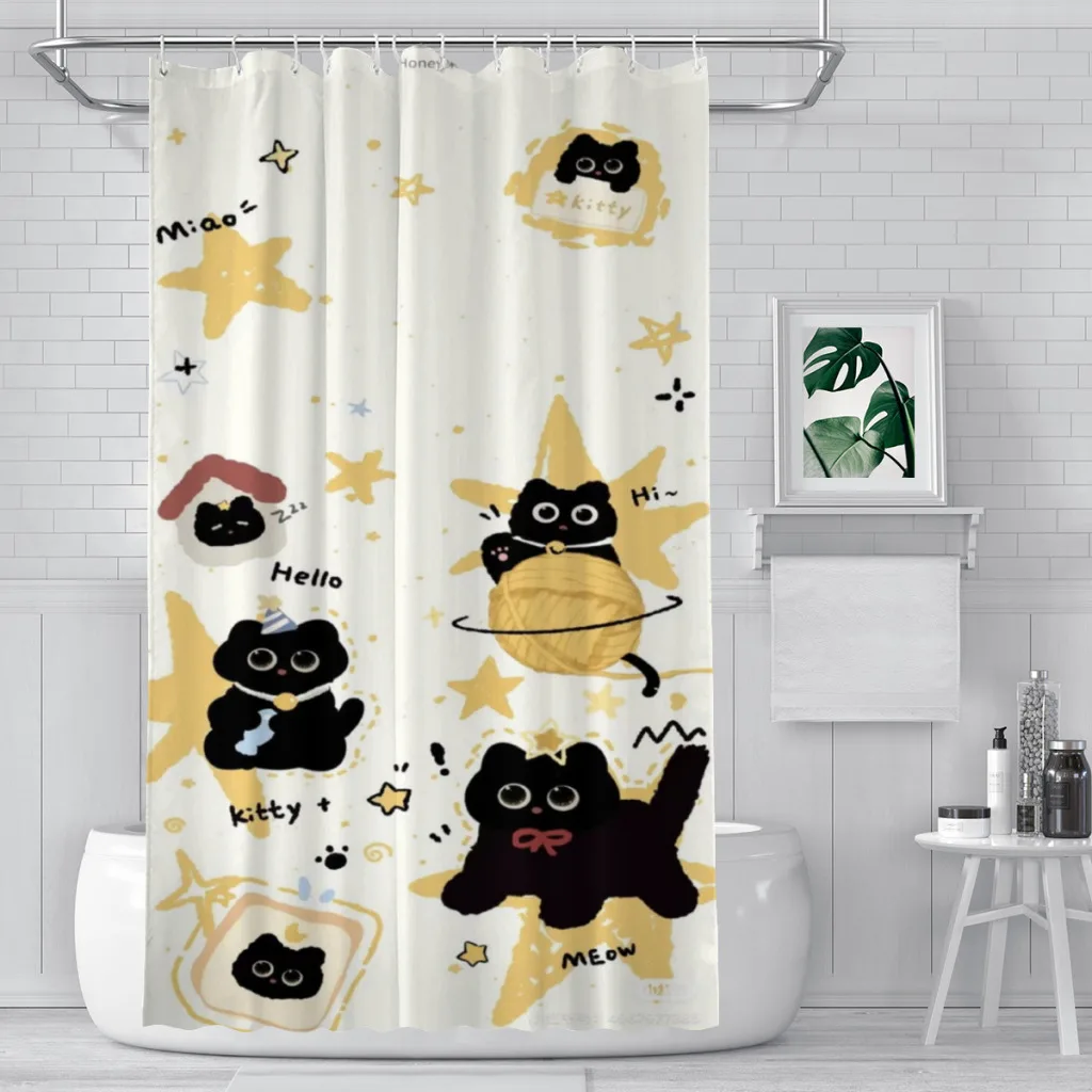 

Black Cat Unique decor Modern Fabric Bathroom Shower Curtains art design Print Curtain