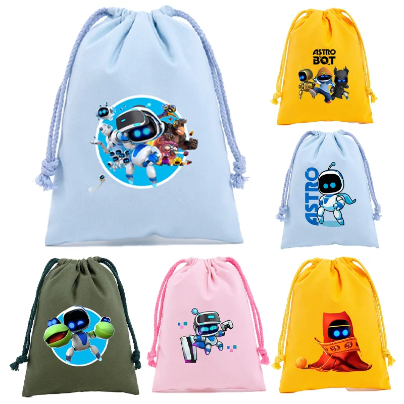 Astro Bot Boys Drawstring Pockets Toy Storage Organize Bag Small Coin Purse Key Earphone Pocket Toiletry Bags Girls Jewelry Case