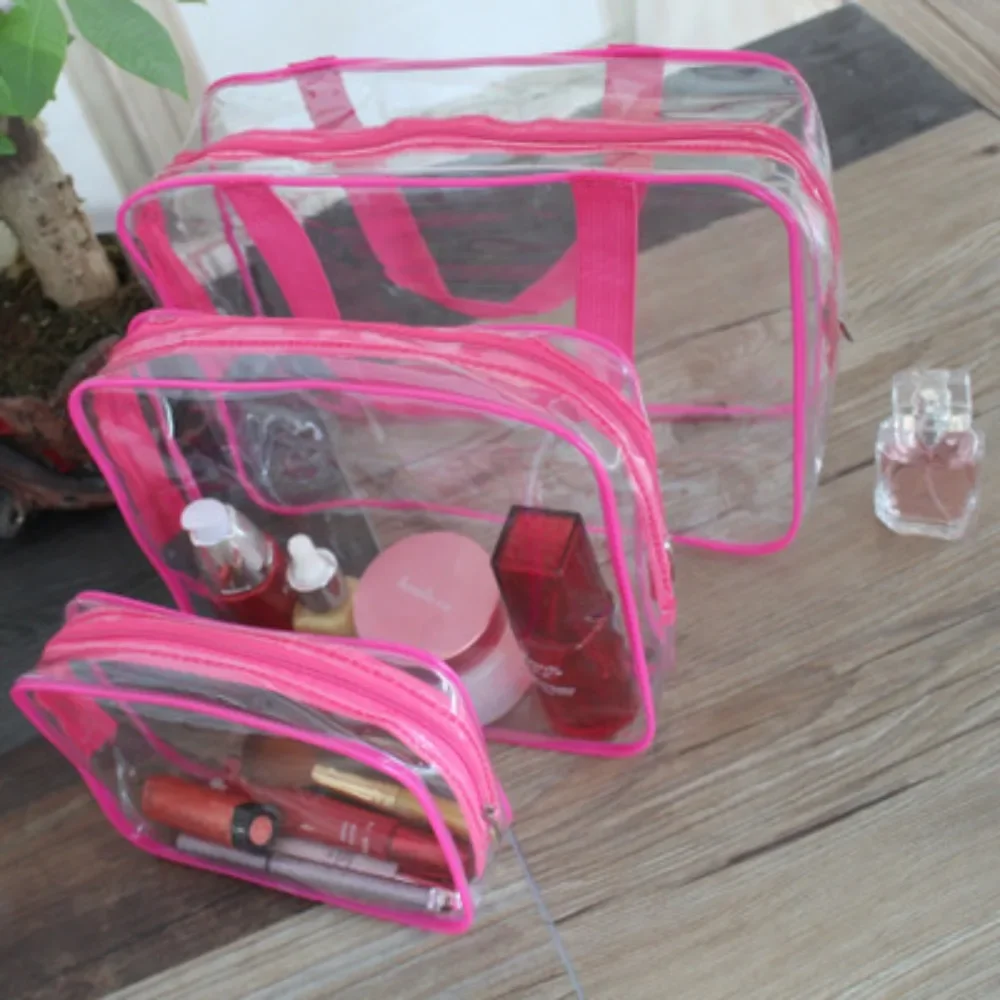 Waterproof PVC Cosmetic Bag Multi-functional Storage Bag Storage Bag Transparent PVC Three-piece Set of Portable Toiletry Bag