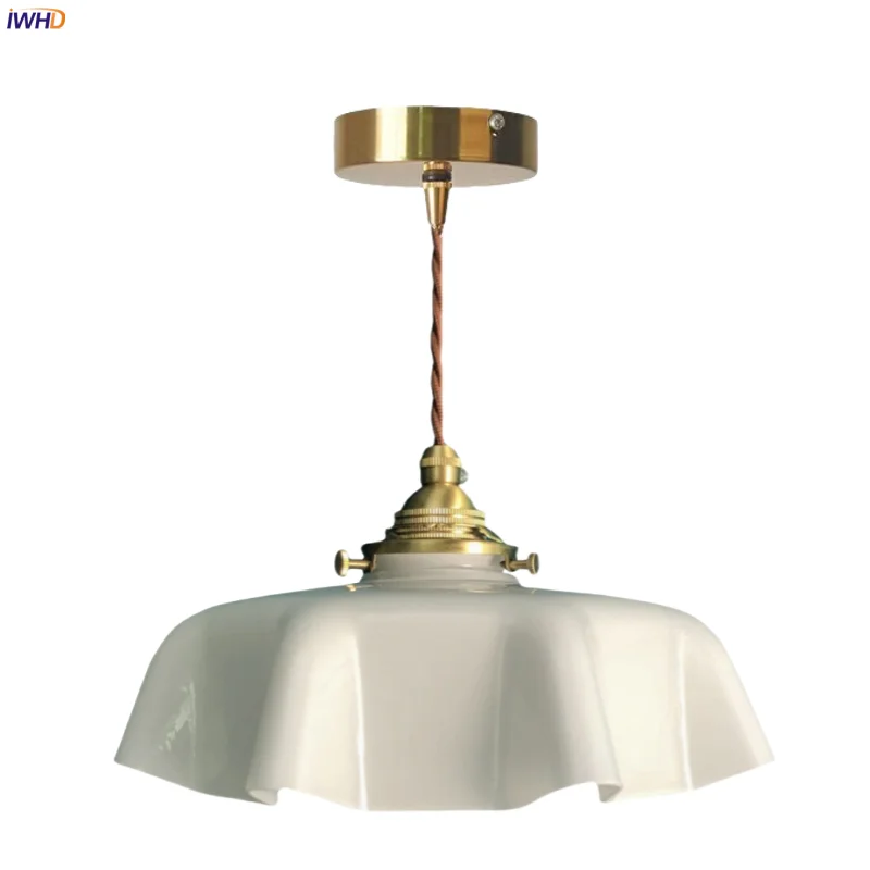 

IWHD French Vintage LED Pendant Lamp Kitchen Bedroom Living Dining Room Cafe Loft Cream Glass Copper Hanging Lights Decoration