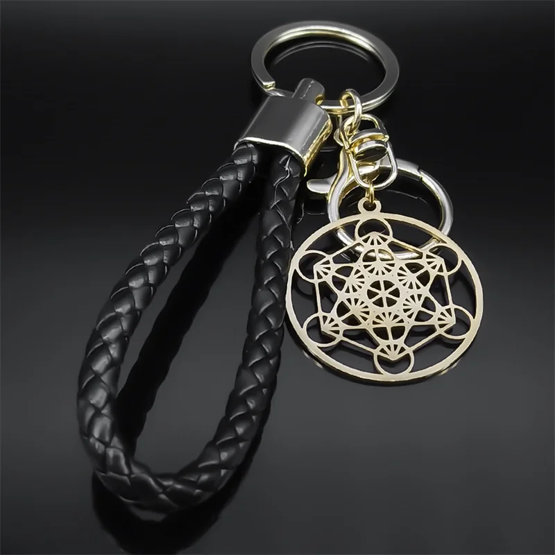 Mysterious Metatron Cube Flower of Life Stainless Steel Keyring Holder Sacred Geometry Salomon Symbol Key Chains Holder Jewelry