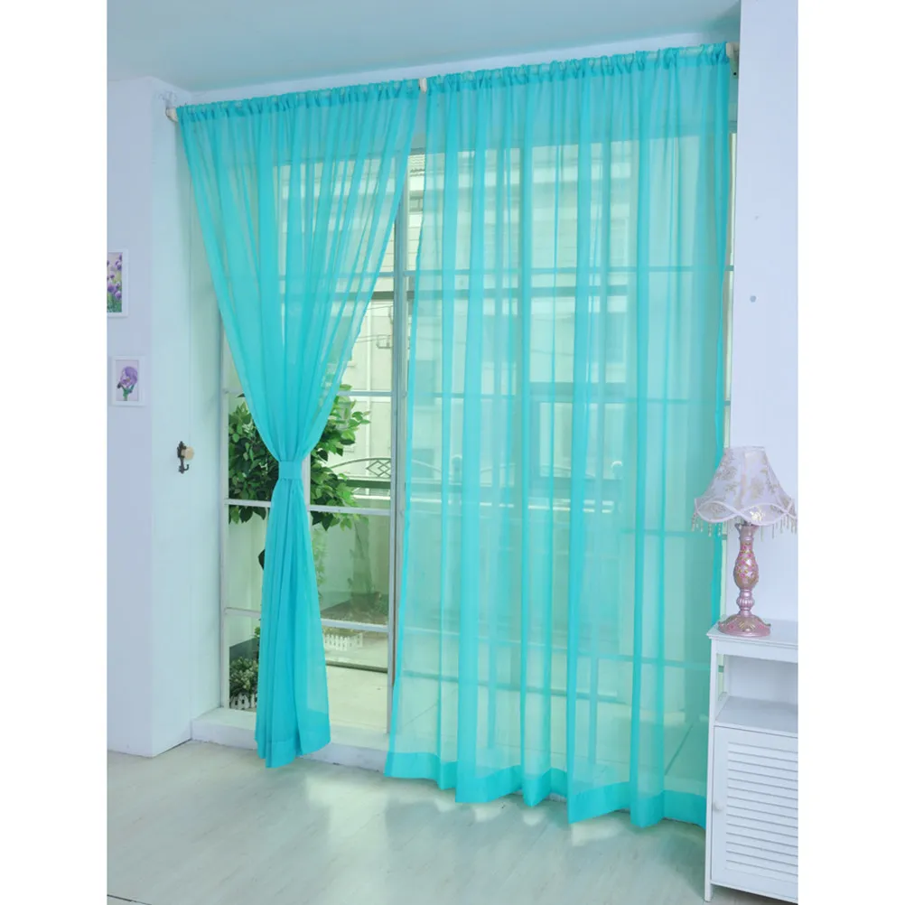 Voile Transparent Curtain Rod Pocket Window Sheer 100x200cm Bedroom Living Room Polyester Tulle Window Screen Curtains