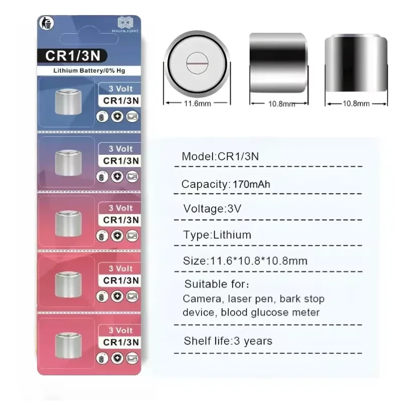 CR1/3N 3V Lithium Battery, CR-1/3N, CR13N, DL-1/3N for Camera, Car Key, Locator, Glucose Meter, Calculator, Button Cell Battery