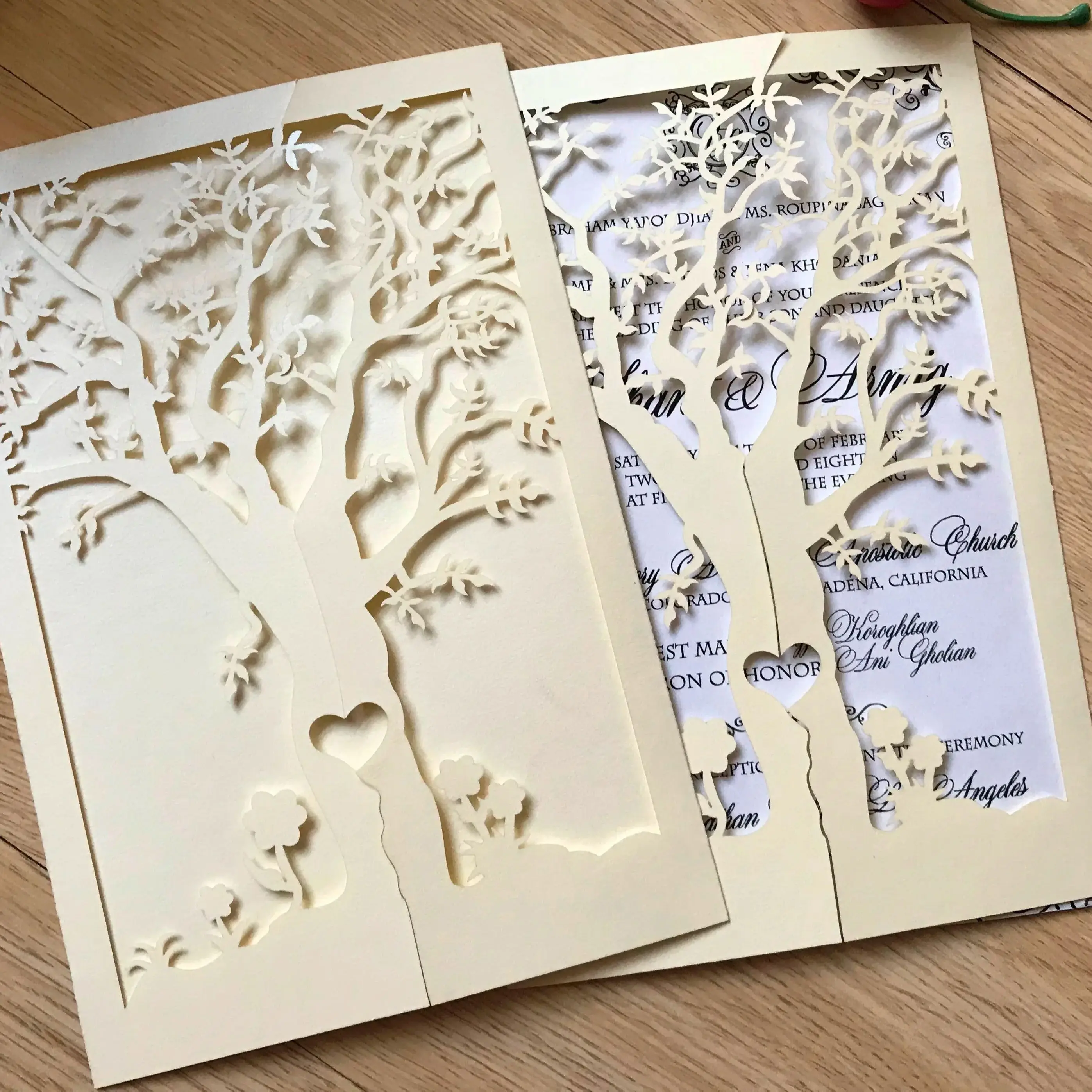 

10pcs Pearl Laser Cut Wedding Invitation Birthday Greeting Cards,Tree laser cut Invite Covers for Party Favor Decoration