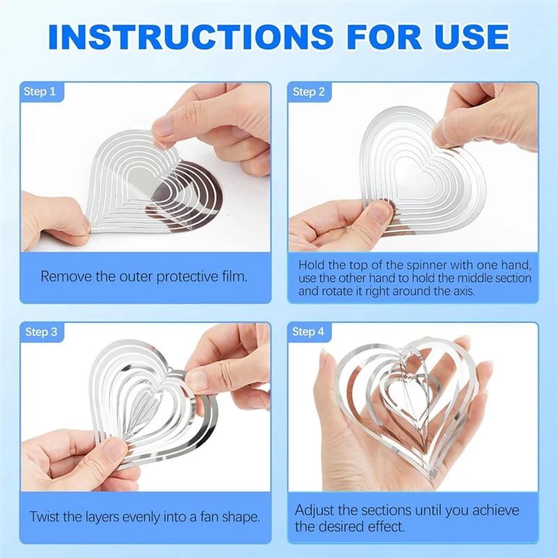 

A29M-4PCS Heart Bird Scare Reflective Double-Sided Bird Reflectors, Sparkly Metal Wind Spinner Indoor Outdoor Garden Decor