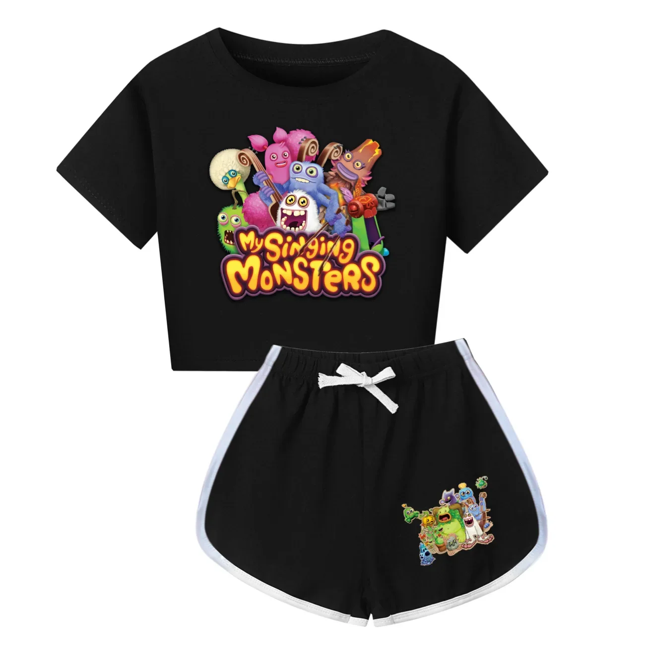 Cartoon meine singenden Monster Kleidung Kinder Sommerkleid ung Baby Mädchen Kurzarm T-Shirt Shorts 2 stücke Set Teenager Jungen Sporta nzüge