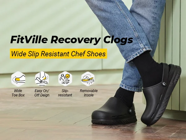 FitVille Men's Clogs Slippers Wide Garden Clogs Shoes Waterproof Summer Mules Sandals Anti-Slip Kitchen Chef Shoes for Men